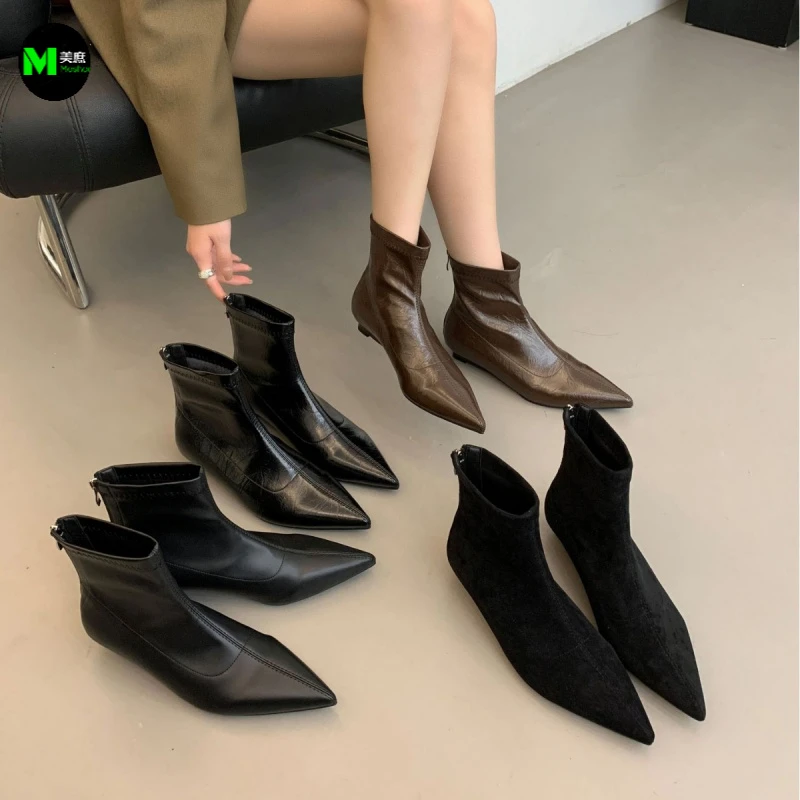 靴子百搭感气质高跟短靴切尔西女靴春秋复古粗跟瘦瘦靴