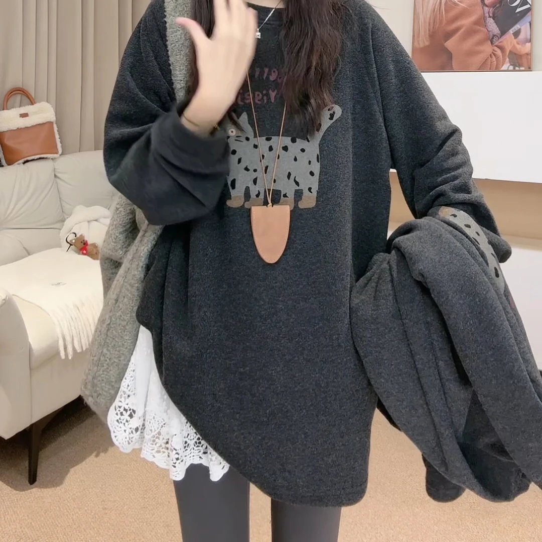 显瘦百搭保暖长袖圆领上衣宽松T恤LK2500635