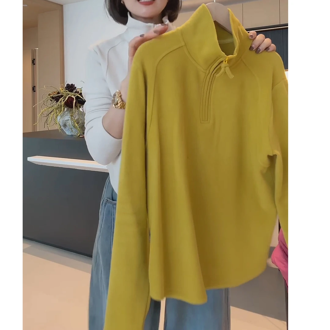 双面绒软糯加厚立领半拉链磨毛长袖T恤打底衫LK2500783