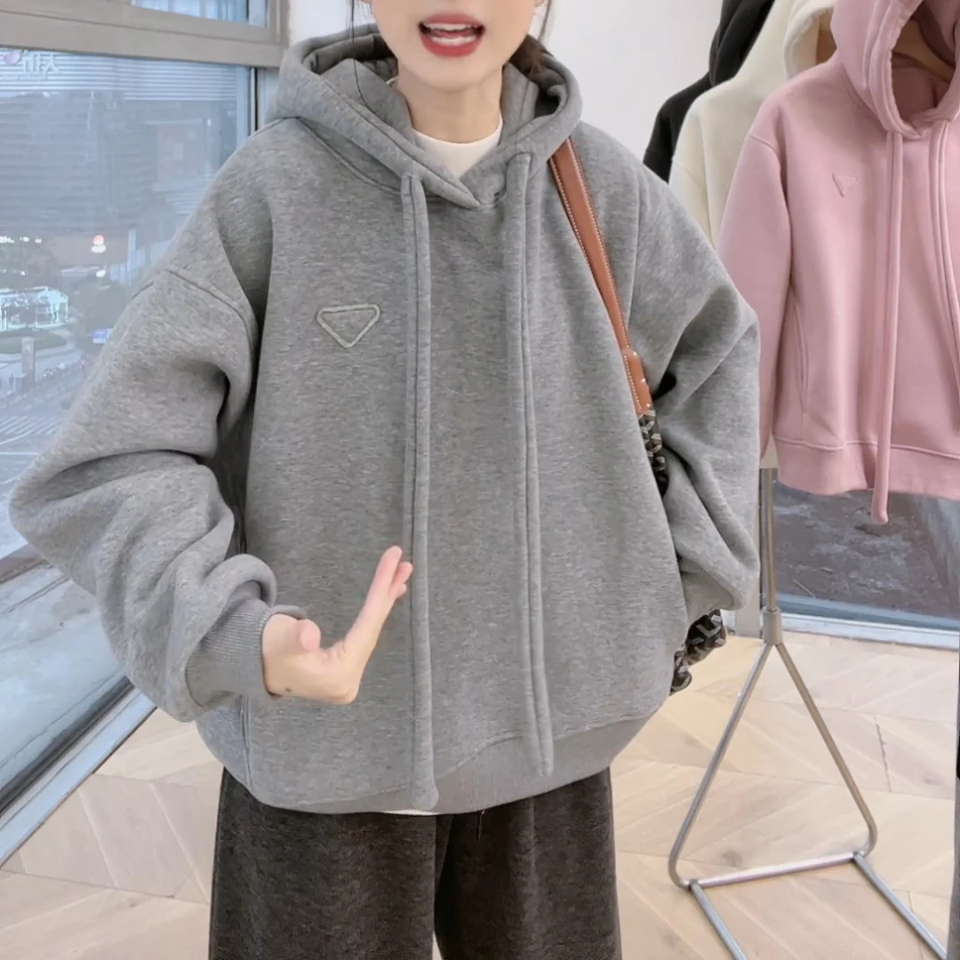 2025冬季新款简约百搭长袖加绒加厚高品质连帽卫衣女1-LK2500353