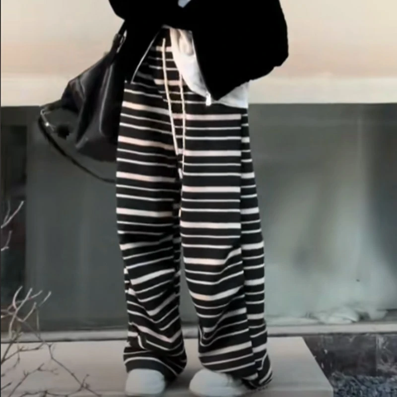 2024新款调性十足抽绳高腰条纹裤束脚裤长裤休闲裤卫裤LK2500228