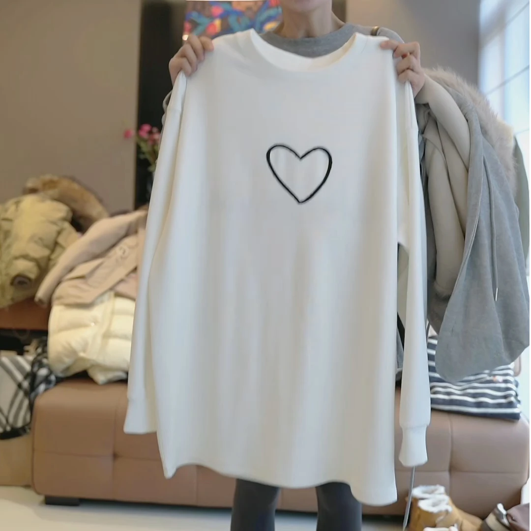 简约慵懒风加厚磨毛休闲百搭刺绣T圆领LK2500467
