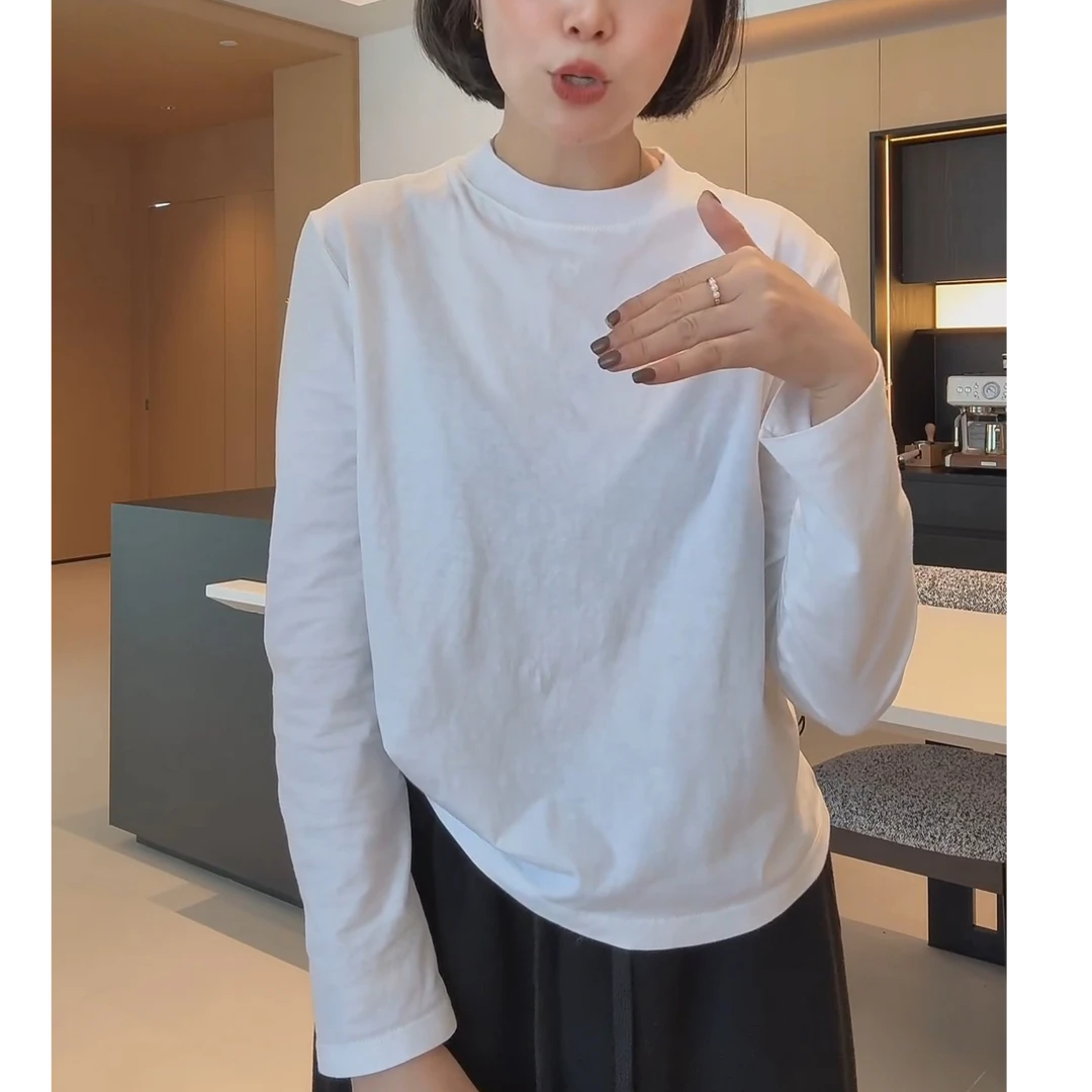 秋冬小半高领纯色白色长袖T恤简约内搭打底衫LK2500568