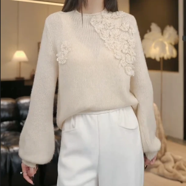 【秋日静雅】慵懒百搭气质花朵秋冬款保暖针织衫毛衣上衣7