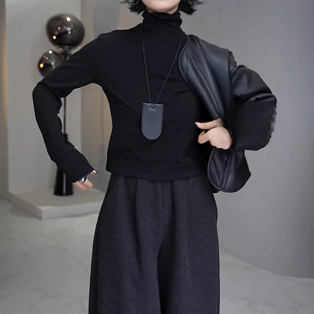 2024秋冬~花瓣打底~韩版新款简约百搭花瓣高领长袖T恤LK2500825