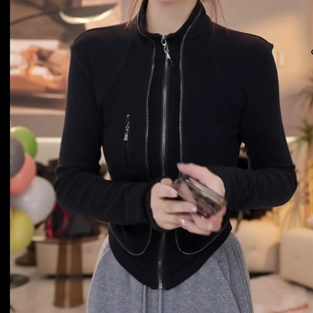 立领修身百搭拉链上衣2024秋冬新款短款百搭卫衣LK2500489