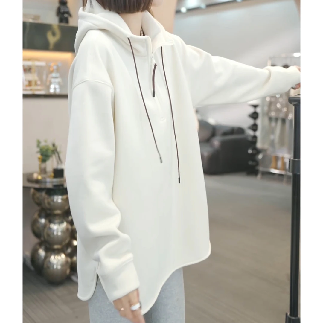 【专属】加绒保暖百搭帽衫上衣秋冬新款中长款连帽卫衣LK2500661