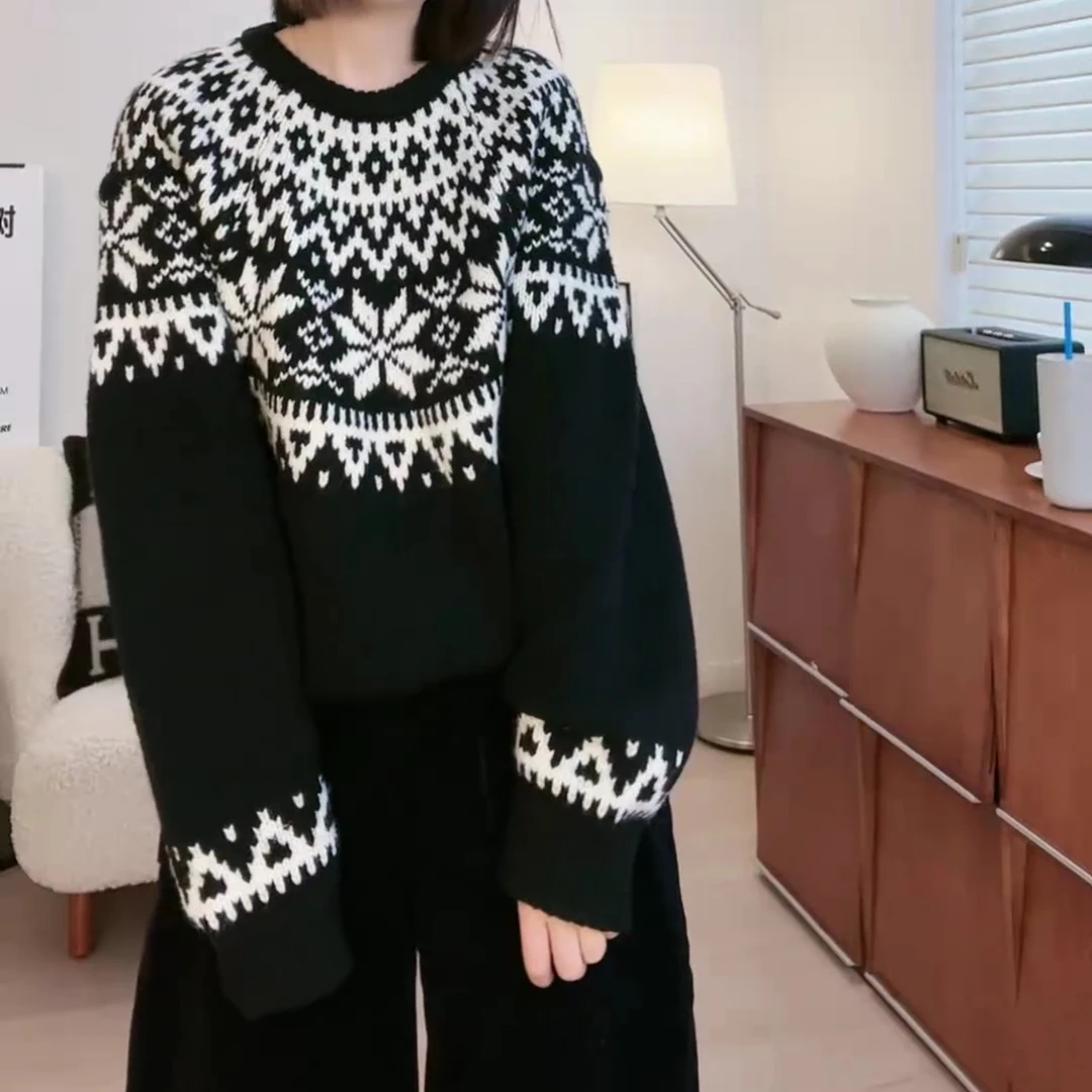 2024冬季时尚休闲气质加厚设计感百搭圆领长袖针织上衣LK2500907