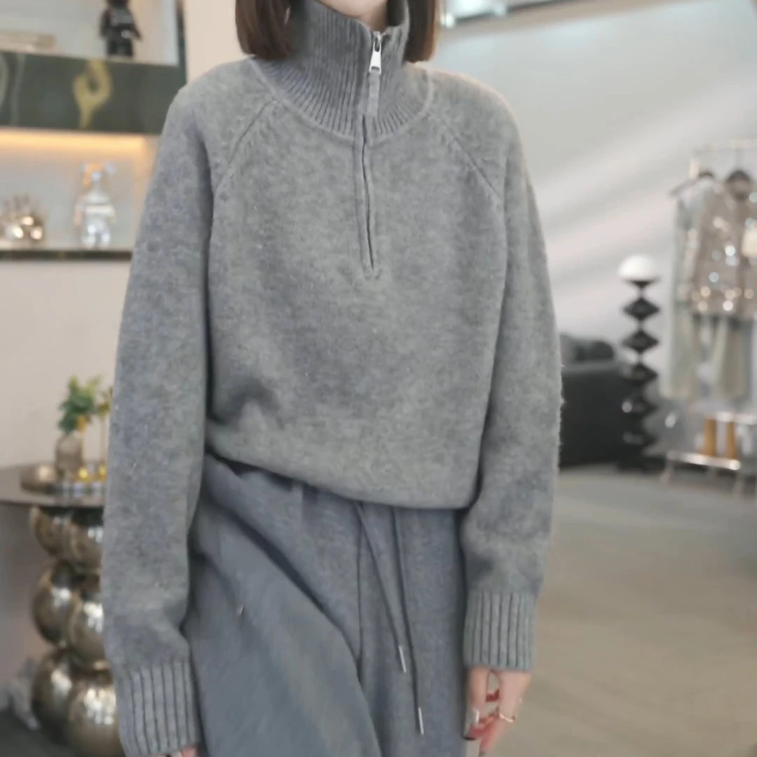 2024秋冬新款高领内搭毛衣拉链宽松百搭显瘦针织衫上衣LK2500235
