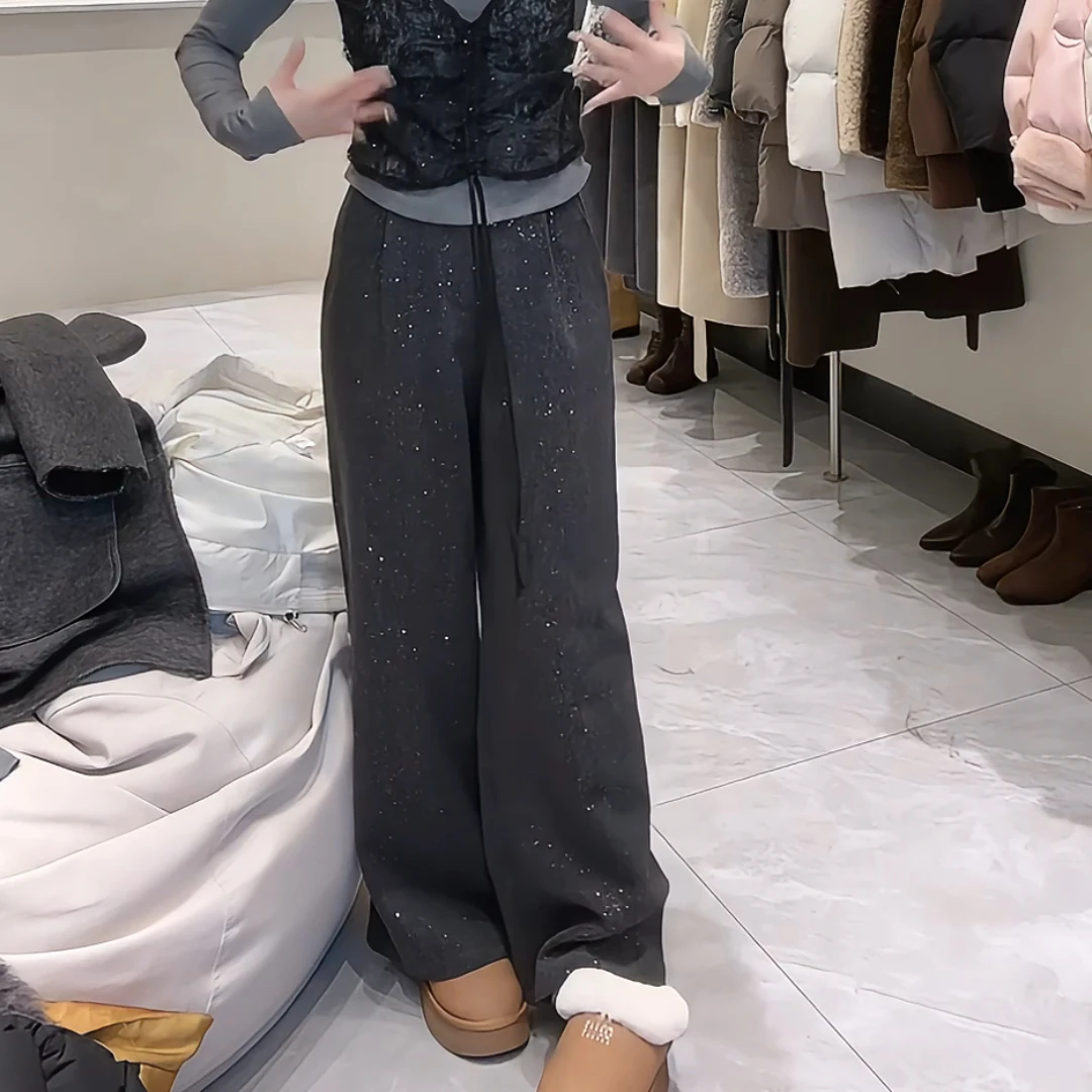 【银河之约】新款百搭轻奢加厚休闲直筒阔腿裤LK2500519