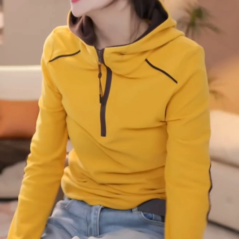 秋冬新款拼接连帽时尚洋气修身德绒t恤上衣LK2500433