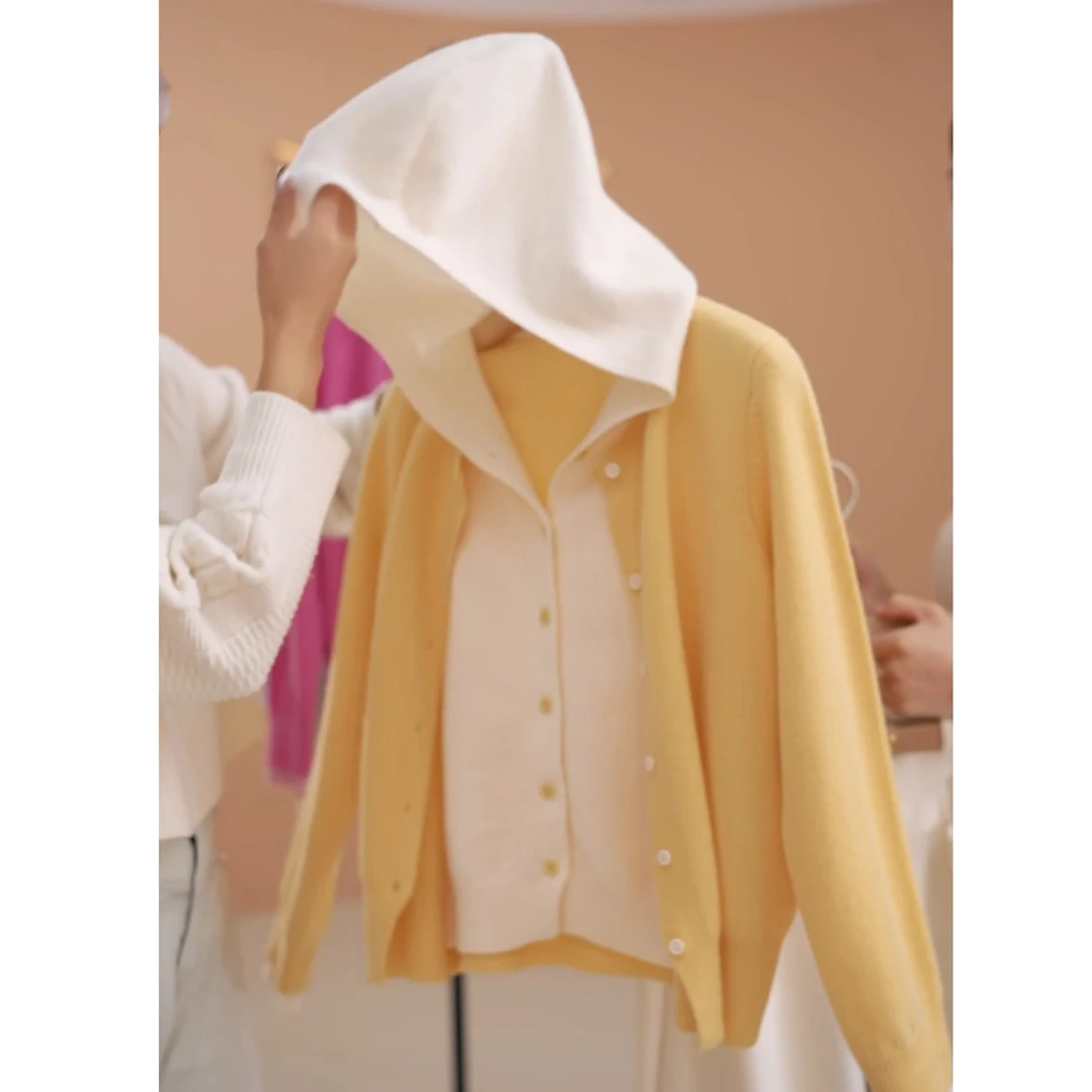 2024秋冬两件套针织衫帽衫极简风百搭单排扣开衫打底衫LK2500830