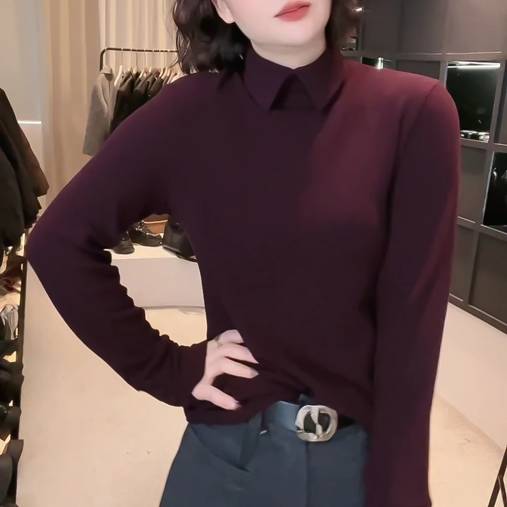 2024秋冬款高圆领设计感时尚百搭长袖显瘦T恤上衣LK2500430