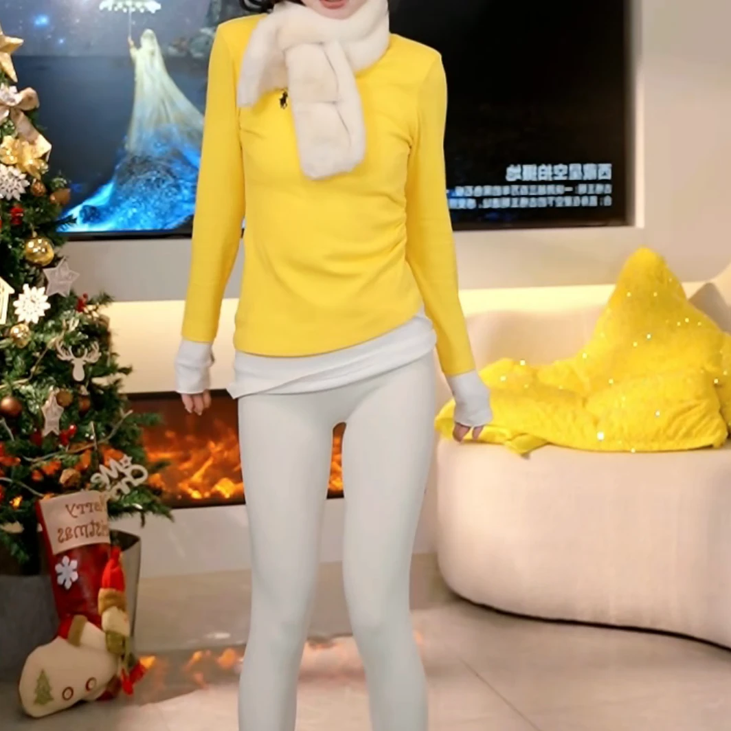 2024冬季新款设计感百搭气质撞色假两件圆领长袖T恤LK2500880