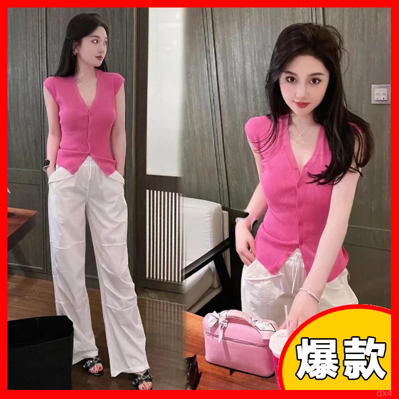 冰丝别致漂亮小清新甜美短款卡腰百搭显瘦小众老钱风松弛感女装