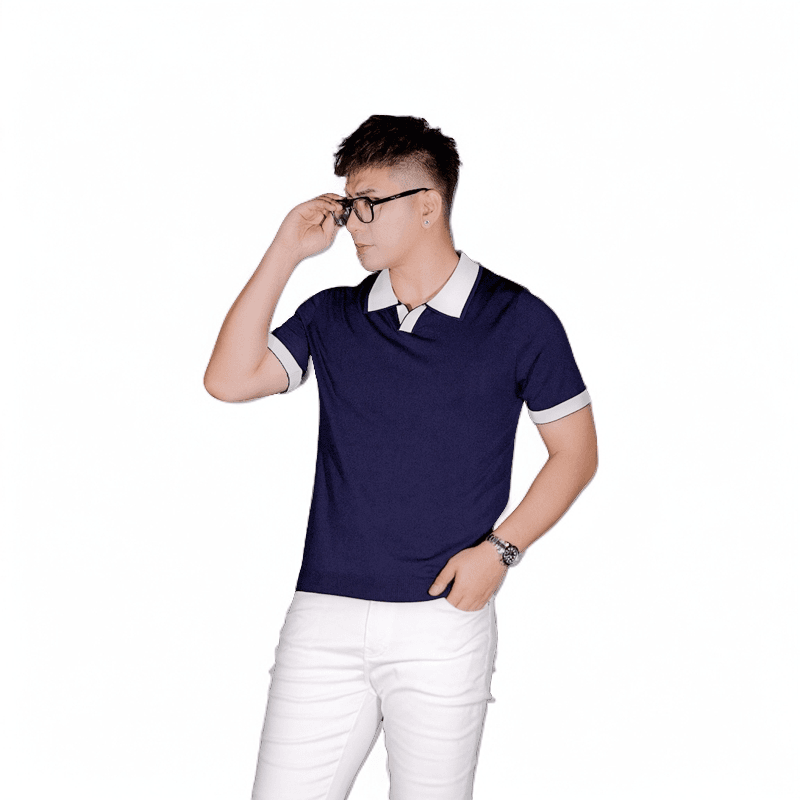 普澳登2024年夏男士新款时尚修身百搭简约拼色翻领短袖polo衫B01