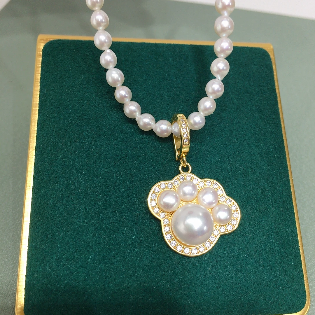 诸暨100%天然淡水珍珠多珠款精致可爱猫爪肉垫万能扣珍珠吊坠