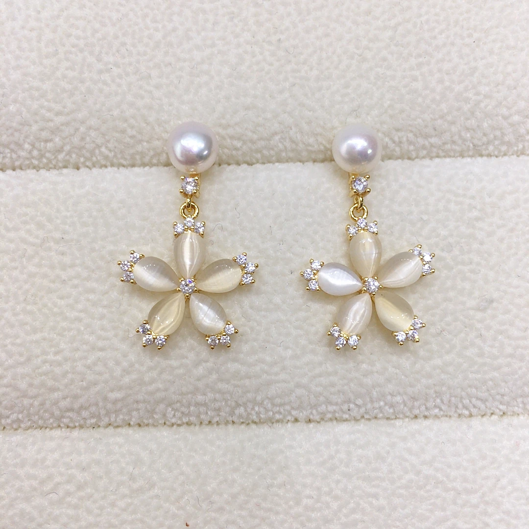 5A级高品质天然淡水珍珠耳钉女灵动清新甜美精致花朵派对珍珠耳饰