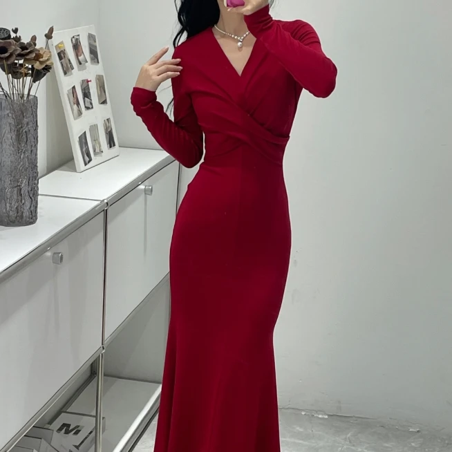 145小个子定制长裙小众气质女神裙长袖150矮个子修身显身材连衣裙