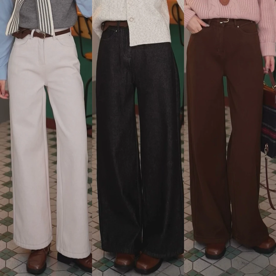 陈佳洁【秋风经过】港风复古纯色休闲长裤高腰裤JS1114111