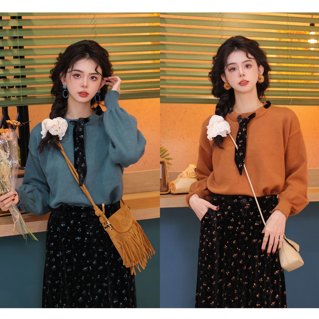 陈佳洁【琉璃爵士】港风复古长袖气质针织宽松百搭上衣JC189038