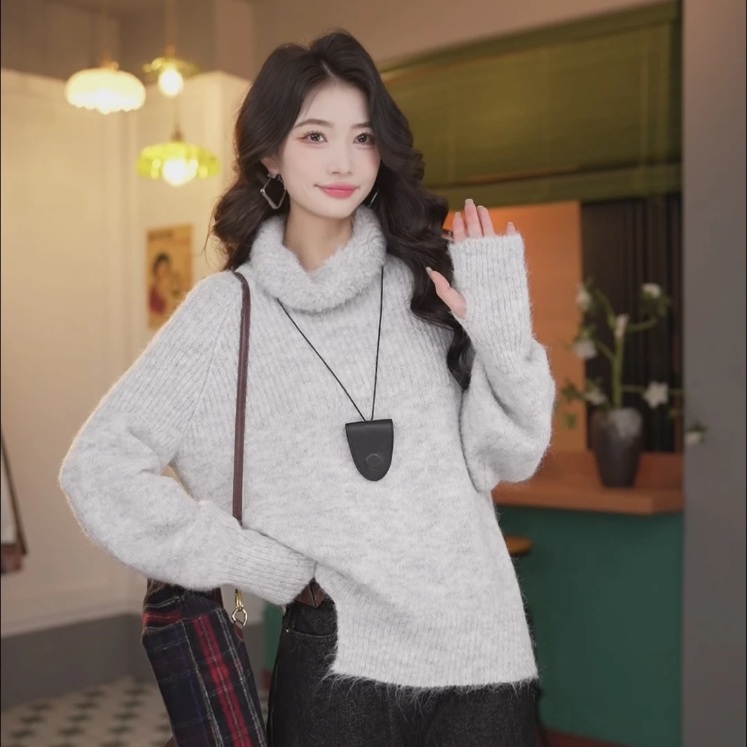 陈佳洁【芸海】港风复古纯色针织宽松毛衣上衣JA1999167