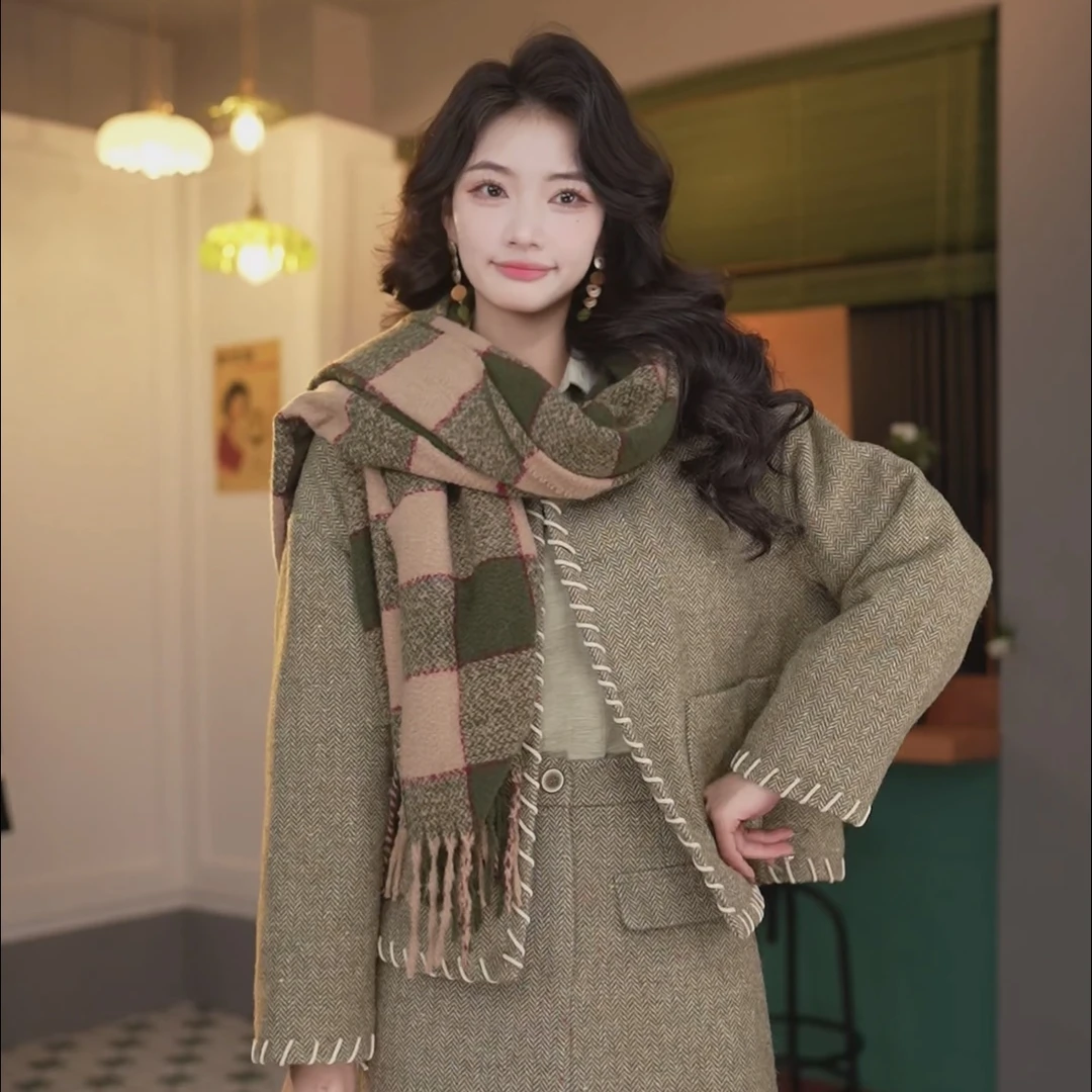 丁佳欣【淡水雨林】港风复古时尚气质秋冬外套女JS1113041