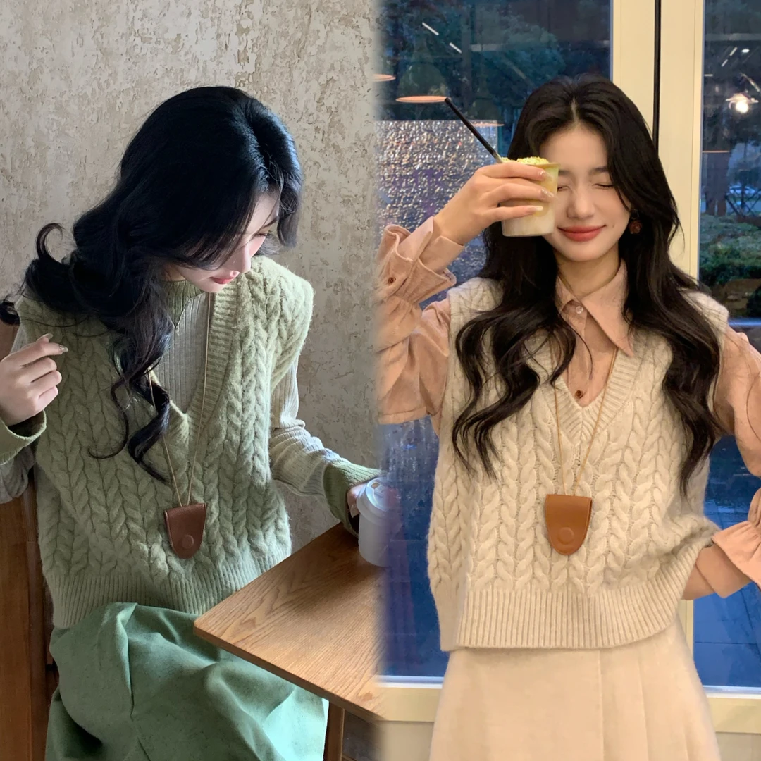 丁佳欣【黄色枫叶】港风复古纯色无袖针织马甲显瘦马甲JS1114100