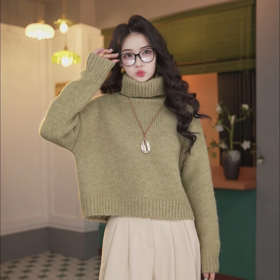 陈佳洁【惬意时光】港风复古纯色针织宽松毛衣上衣JS1114140