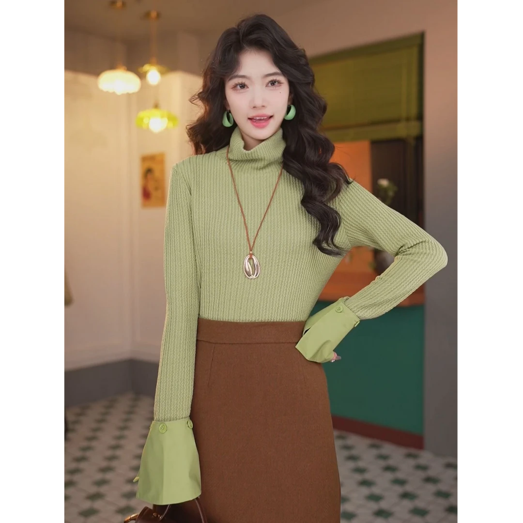 丁佳欣【扭曲丛林】港风复古纯色长袖针织衫宽松上衣JS1113010