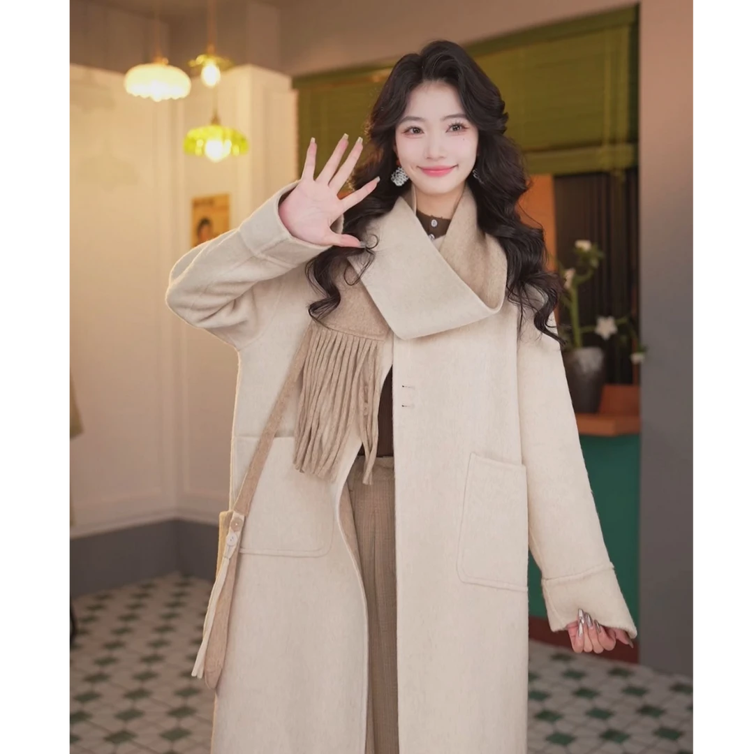 丁佳欣【罗马假日】港风时尚气质秋冬双面呢大衣外套女JX9019059