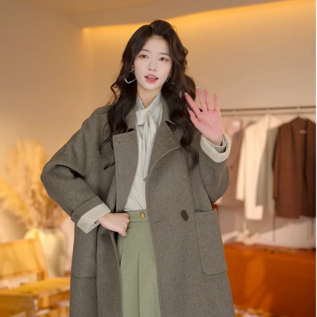 陈佳洁【枯葉】港风时尚气质秋冬双面呢大衣外套女JX9019061