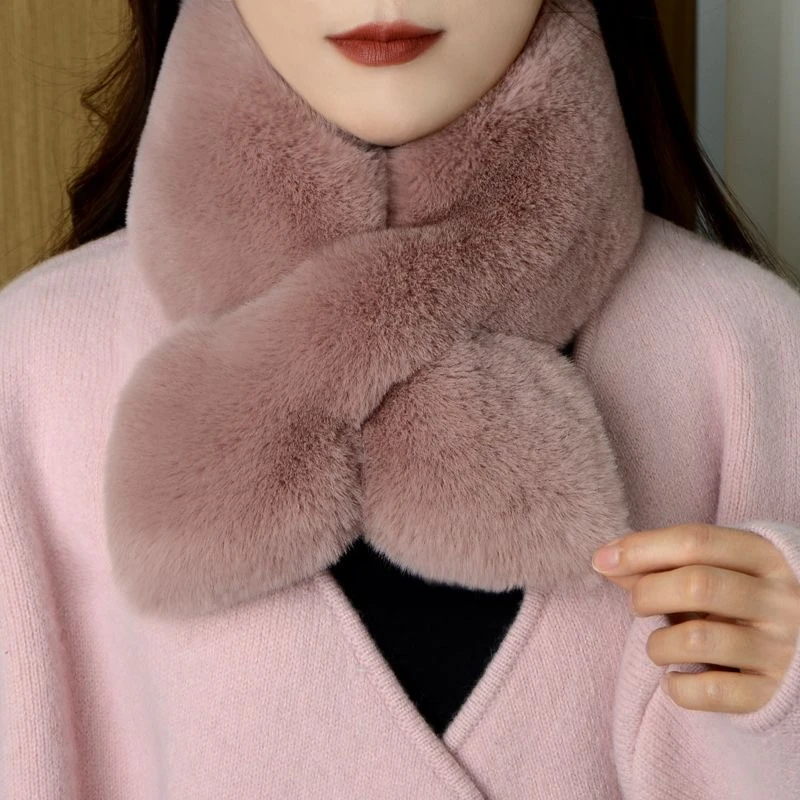 高档新仿獭兔毛领围脖网红百搭时尚秋冬季高级感加厚保暖毛绒围巾