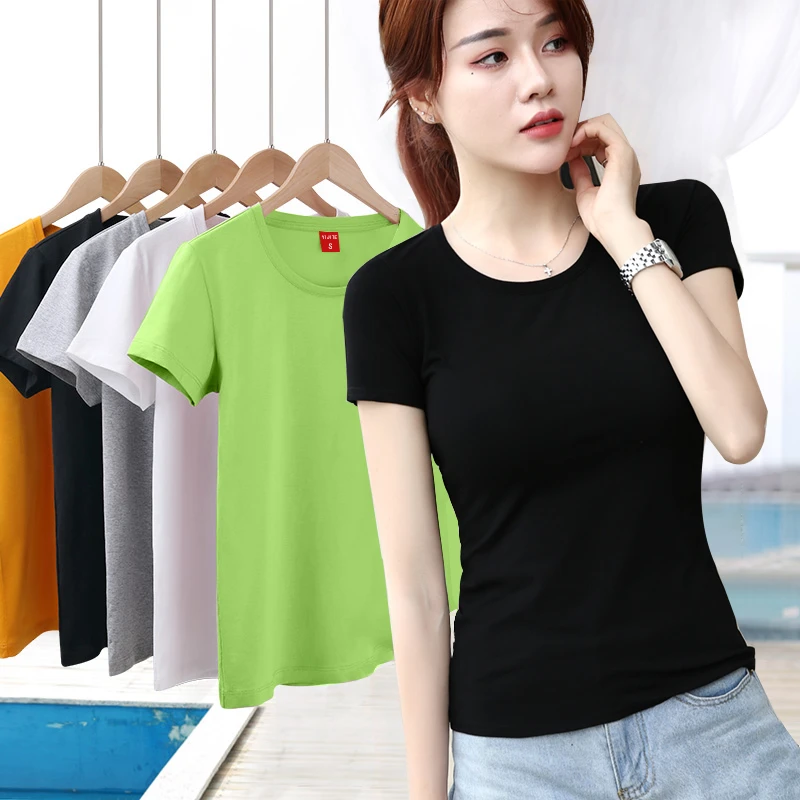 棉质t恤女2025年新款短袖ins潮网红短款上衣打底衫春夏紧身黑白色