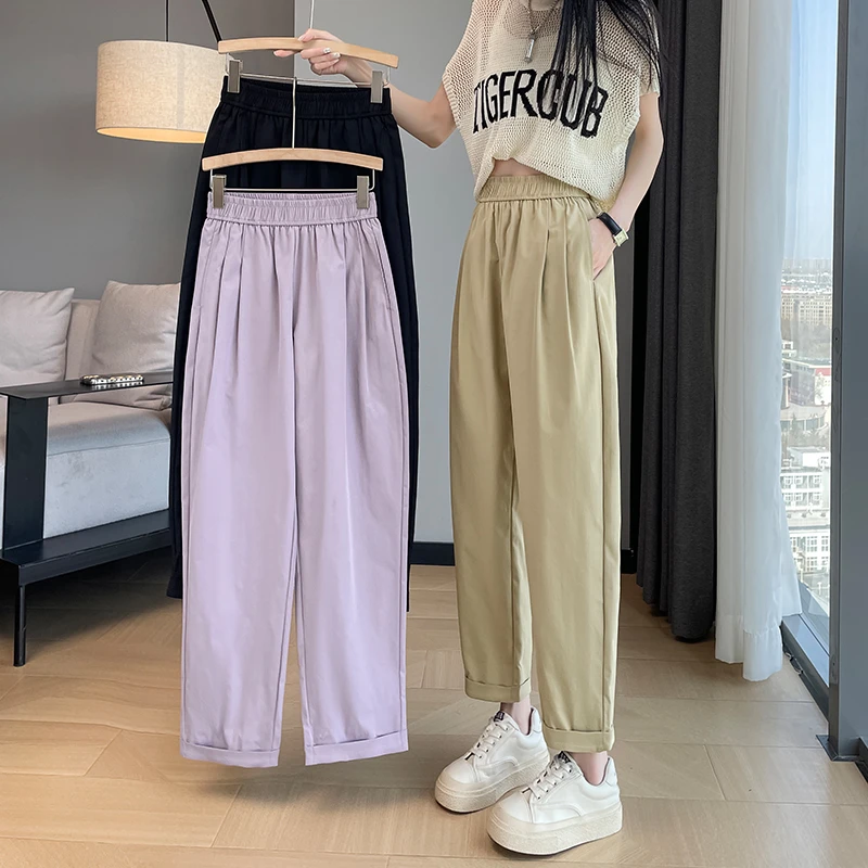 小个子九分裤高腰透气直筒萝卜哈伦裤子简约舒适小脚裤