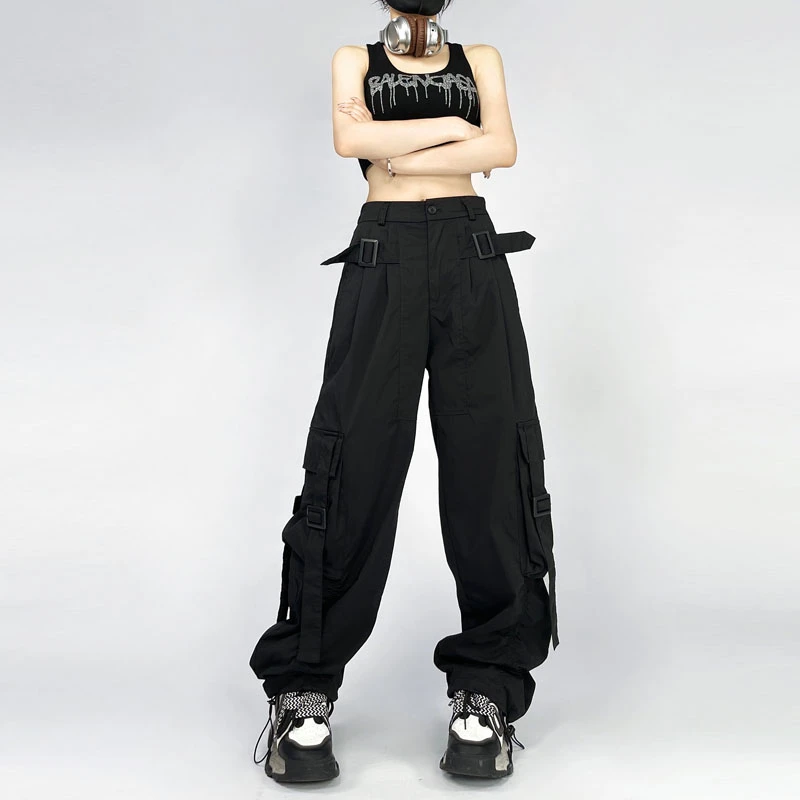美哥33110潮牌2024年秋季新款宽松多口袋后松紧腰休闲裤工装裤女