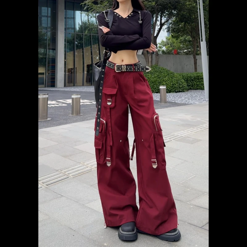 【清仓】91002重工工装裤女秋季新款多口袋直筒百搭遮肉高街休闲裤