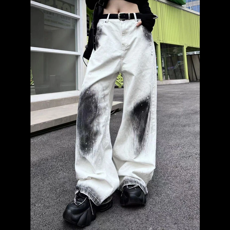 （清仓款）33291晕染直筒裤2025年夏新款高街复古宽松休闲牛仔裤
