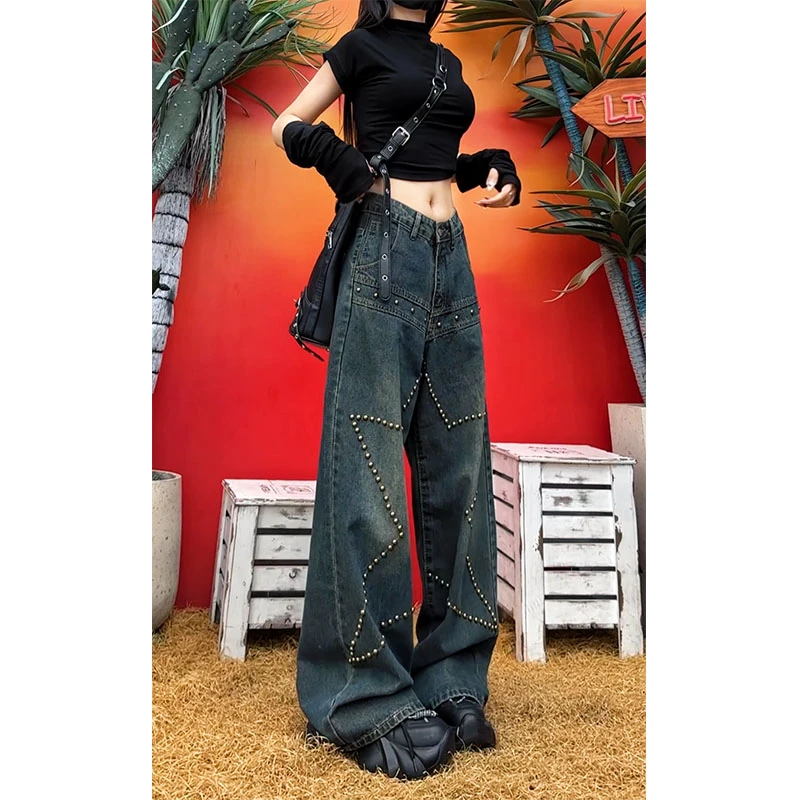 （清仓款）22155牛仔裤女2025年新款美式宽松显瘦复古感阔腿牛仔裤