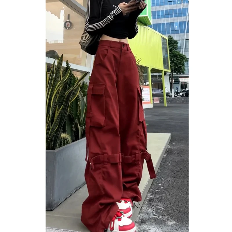 美哥潮牌 工装裤99123秋季新款百搭纯色多口袋直筒高街休闲裤女