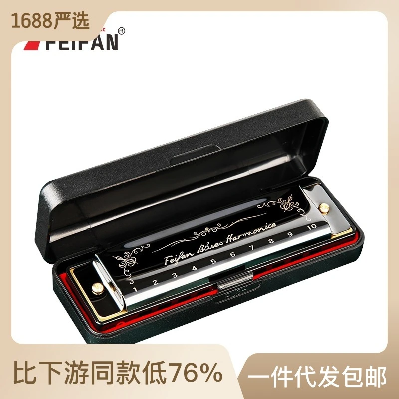 FEIFAN 布鲁斯10孔c调口琴初学入门儿童学生用成人演奏级蓝调乐器