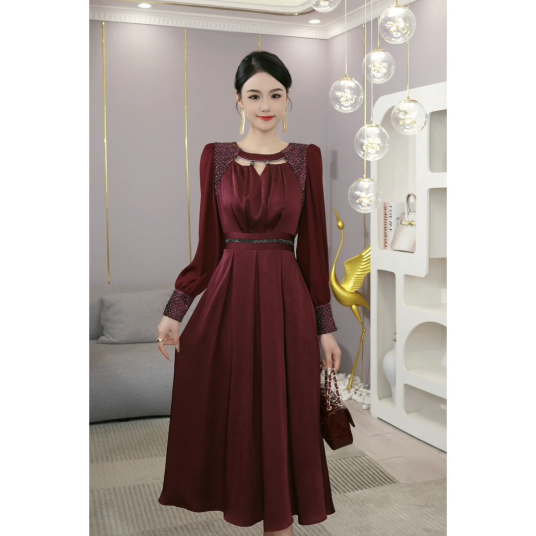 唐熹2025年早秋新款【H24-Q149】高级气质小众红色连衣裙子女