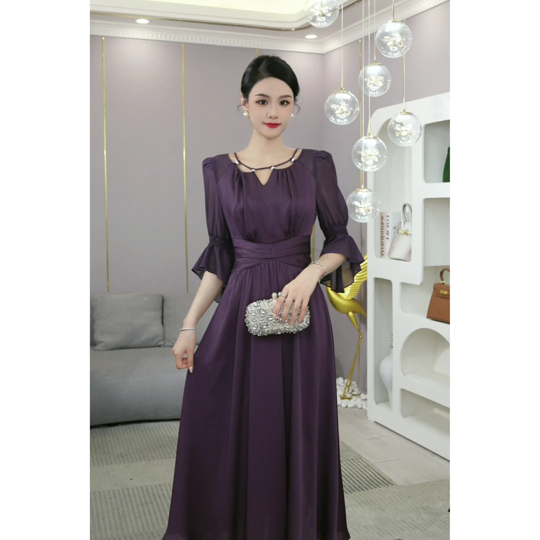 唐熹现货2025春夏新款【ZM24-X509】洋气法式紫色设计师连衣裙子女