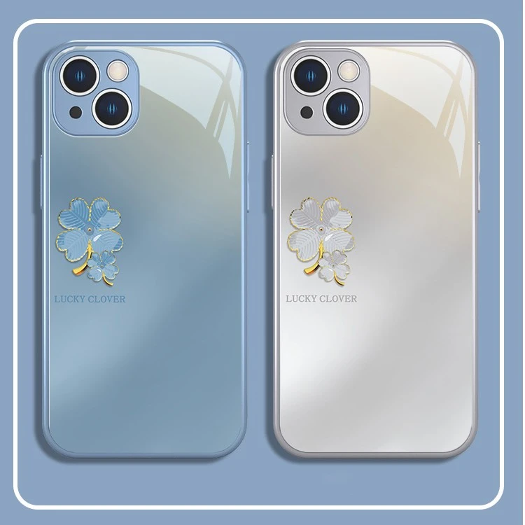 适用于苹果/华为/小米/oppo/vivo简约渐变四叶草高级感网红手机壳