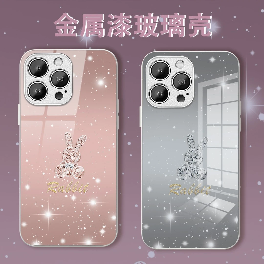 适用于苹果/华为/小米oppo/vivo简约高颜值兔子新年款玻璃手机壳