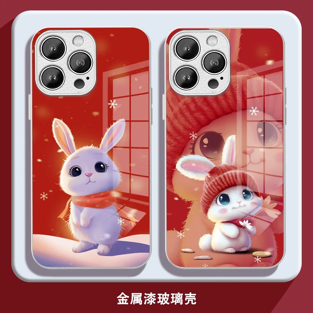 适用于苹果/华为/小米oppo/vivo新年限定可爱兔年爆款玻璃手机壳