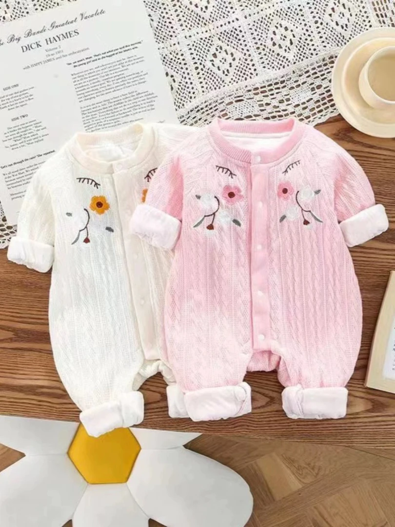 婴儿春秋衣服长袖双层哈衣新生儿连体衣秋装爬服满月女宝宝春秋款