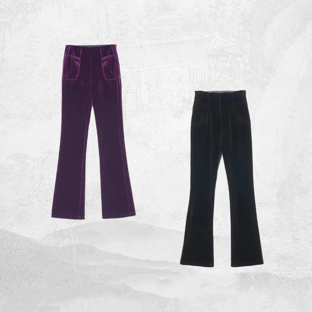 2店【未时梦】 纯色百搭时尚微喇休闲高腰裤加绒显瘦百搭裤