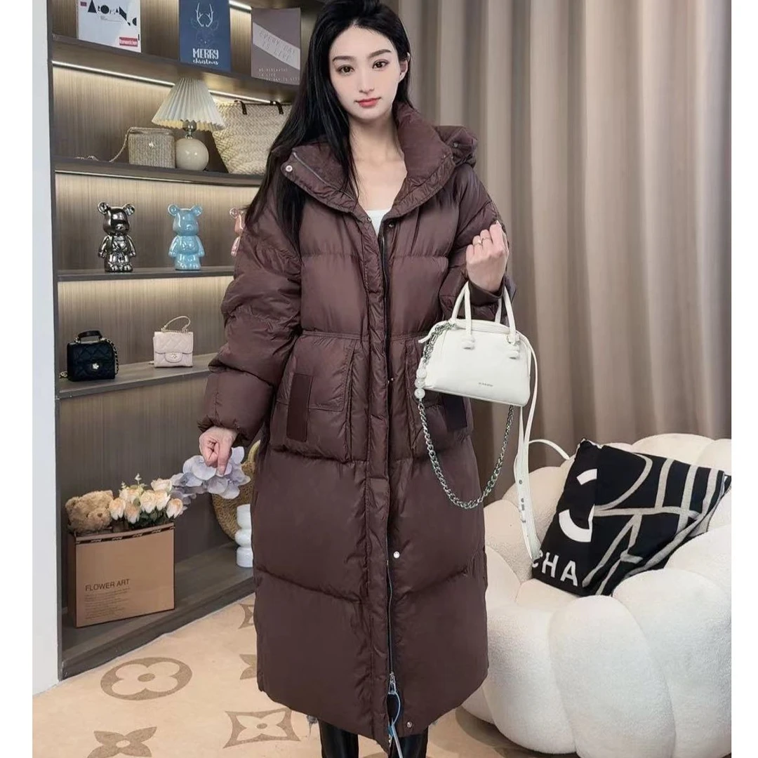 viniroom2024连帽长款冬季美拉德宽松加厚过膝保暖羽绒服