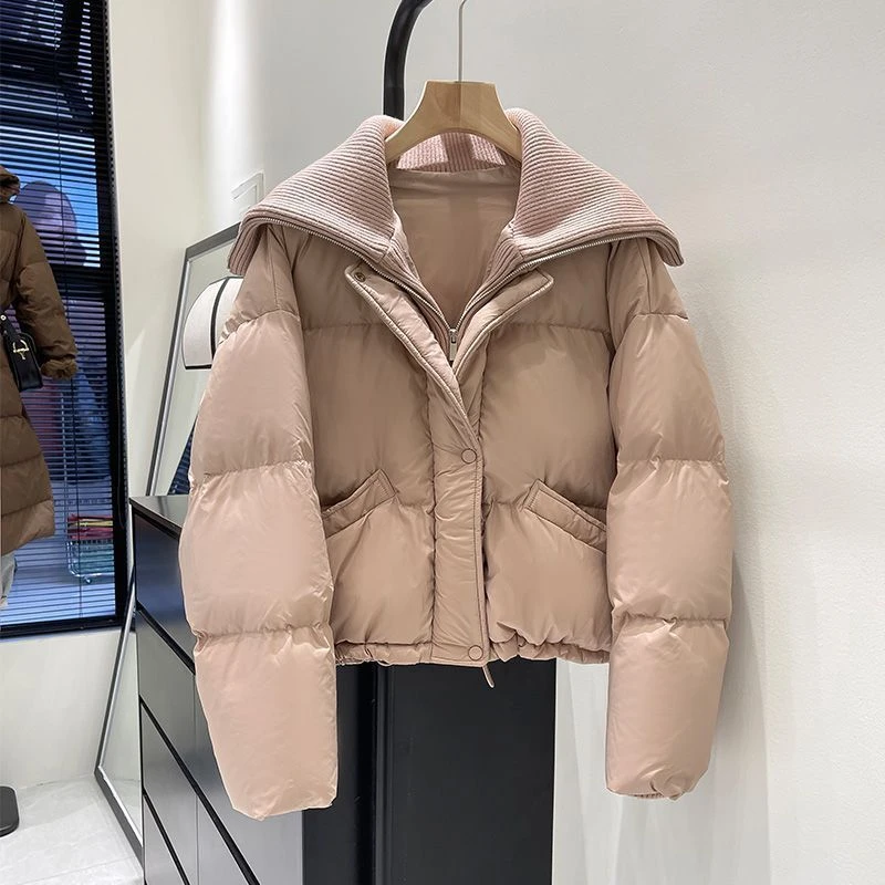 2024冬装新款重工针织大翻领小个子短款时尚棉服加厚面包服棉衣女